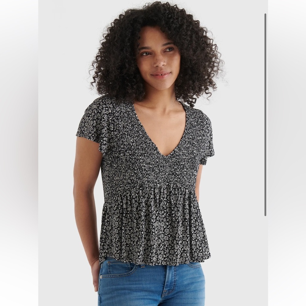 Lucky Brand Smocked Babydoll top